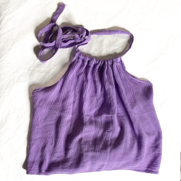 Tie Back Halter Lilac Lavender Top - Picture 2 of 6